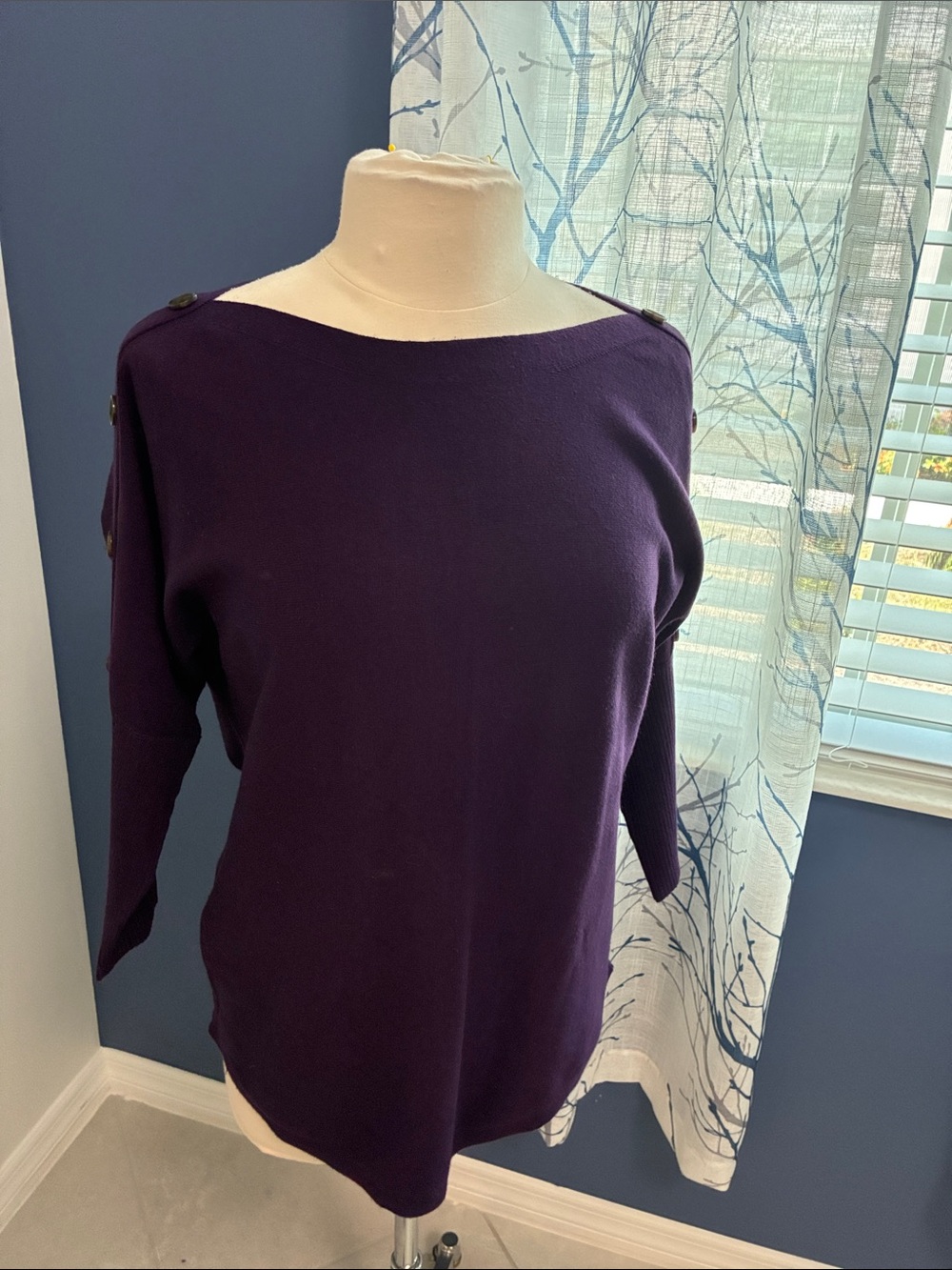 Cable & Gauge Purple Boatneck Button-Shoulder Women's Sweater